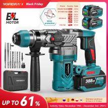 YOFIDRA Bezszczotkowa Wiertarko-Wkrętarka Udarowa 26MM Wielofunkcyjna Bezprzewodowa Wiertarka Obrotowa Do Akumulatorów Makita 18V