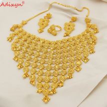 Adixyn Dubai Gold Farbe Kupfer Schmuck Sets für Frauen Ohrringe/Ring/Halskette indische Nigeria arabische Braut Hochzeits feier Geschenke