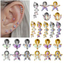 1PC Edelstahl Opal Blume Ohr Tragus Knorpel Piercing Fünf Zinken Opal Cz Krone Labret Ring Lappen Ohrringe Helix Piercing
