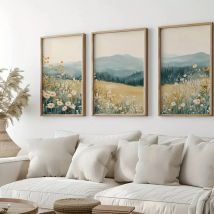 3 teile/satz Böhmischen Berg Gänseblümchen Wildblume Landschaft Poster Ästhetik Bauernhaus Kabine Blume Malerei Leinwand Hause Dekoration