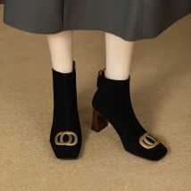 Retro Matte hochhackigen Frauen Stiefeletten mit Starke Ferse Karree Metall Schnalle Zurück Zipper Plattform Schuhe Zapatos de Mujer