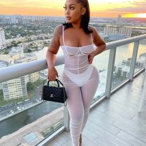 Sexy durchsichtiger Mesh-Overall für Damen, Party, Mitternachts-Einteiler, Club-Outfit, Spaghettiträger, trägerlos, figurbetont, Strampler und Overalls