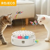 ROJECO Smart Cat Toy Automatic Cat Balls Electric Butterfly Teasing Toy Ambush Feather 3 in 1 Interactive Pet Toy Set Cat Supply