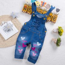 IENENS Baby Mädchen Overalls Kinder Hosen Denim Latzhose Stickerei Schmetterling Hosen Kleinkind Säugling Overall 0-4 Jahre Kleidung