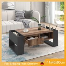 Tavolino da caffè in venature del legno con cassetto senza maniglia con scomparto portaoggetti, tavolino da divano bifacciale per soggiorno in ufficio