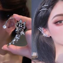 Polsino dell'orecchio dell'elfo della farfalla del zircone di modo coreano per le donne Scintillante cristallo di zircone senza orecchini a clip penetranti Gioielli da sposa