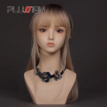 Schaufensterpuppenkopf mit kleinen Schultern, realistischer Puppenkopf mit rosa Lippenstift zum Ausstellen und Stylen für Perücken, Schmuck, Ohrringe