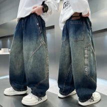 Kinder Neue Designer Luxus Regelmäßige Jeans mit Nieten für Teenager Jungen Lässige Vintage Blaue Denim Hosen Kind Klassische Jeans Hosen