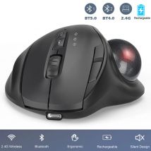Jomaa Nero 2.4G + Mouse trackball wireless Bluetooth Mouse roller ricaricabili Mouse ergonomici Mouse con controllo del pollice Mouse da gioco