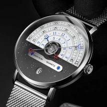 Einzigartige Business-Herrenuhr, modisch, automatisches Datum, Edelstahlarmband, Quarz-Armbanduhr, Mann, Geschenke für Ihn, Kalenderuhr