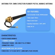 Omnidirektionaler GUMMI-Pigtail 868 MHz Antenne ISM 868
