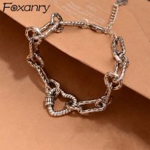 Foxanry Silber Farbe Dicke Kette Liebe Herz Armband Für Frauen Paare Trendy Einfache Vintage Elegante Geburtstag Schmuck Geschenke