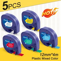 Labelife 5er-Pack kompatibles DYMO LetraTag-Klebeband für Dymo Etikettenband, 12 mm Kunststoff-Etikettenband für LT-100H LT-100T Plus XR XM QX50