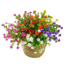 4 Bundles Artificial Plants UV Resistant Faux Bushes Plastic Flowers Home Farmhouse Wedding Outdoor Garden Porch Decor Plant