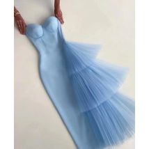 Neue skyblue Frauen Rayon Bandage von der Schulter sexy Bodycon Mid-Calf Kleid feiern Mode