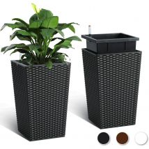 2er-Set selbstbewässernde Blumentöpfe, Rattan-Muster-Pflanzgefäße mit Flüssigkeitsstanddetektor für die Pflanzung im Innen- und Außenbereich, Terrasse, Gartenarbeit