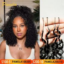 Extensiones de Cabello Humano Afro Rizado Birmano para Crochet, Sin Nudos, Pre-Separadas, Tipo Pluma, 100% Cabello Humano