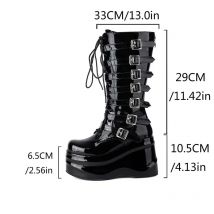 Girseaby Damenstiefel, runde Zehenpartie, Lackleder, Keilabsatz, 10,5 cm, Plateau Hill, 6,5 cm Reißverschluss, Spitzenstiefeletten
