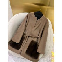 Inverno L * P cintura di pelle di pecora di lusso da donna capispalla tasca di pelliccia di visone importata cappotto di cachemire Double-face