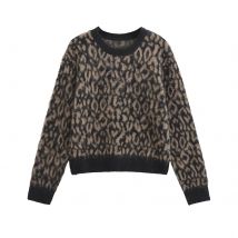 Pullover Frau Herbst Winter Leopard Print Rundhals Stricken Pullover Pullover Übergroßen Top Gestrickte Jumper Strickwaren