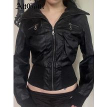 AltGoth Amercian Vintage Pu Leather Jacket Women Streetwear Harajuku Grunge Emo Alternative Grunge Zipper Casual Coats Female