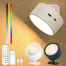 Magnetische LED-Wandleuchten, kabellose wiederaufladbare Wandleuchte 360° °   Rotations-Umgebungslicht mit Fernbedienung, Strahler, Wandleuchte, Raumdekoration