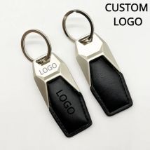 Personalisierter Logo-Schlüsselanhänger aus Metall und Leder, lasergravierter schwarzer Schlüsselanhänger für Männer und Frauen, personalisiertes Auto-Schlüsselanhänger-Ring-Geschenk