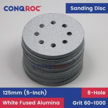 100 stücke 125mm (5-Zoll) 8-loch Schleifen Discs Weiß Edelkorund Trockenen Schleifen Papiere Haken und Schleife Grit 60 ~ 100 0