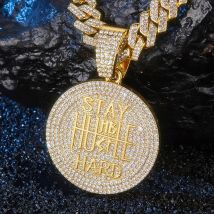 Hip Hop STAY HARD Letter Pendant Cuban Chain Necklace Punk Gold Color Iced Out Bling Necklaces Fashion Charm Men Women Jewelry