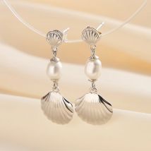KISS MANDY Böhmen Shell Form Baumeln Ohrring 925 Silber Für Frauen Sommer Strand Natürliche Perle Tropfen Geometrische Ohrring Mädchen GPE114