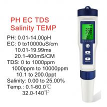 5 In 1 Digital PH TDS EC Meter Salinity Temperature Tester Conductivity Water Filter Purity Pen with Backlight