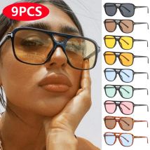 9pcs/4pcs Double Bridge Sun Glasses Oversize Candy Color Goggles Women Classic Fashion Oval Pilot Sunglasses UV400 Oculos De Sol