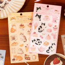 4 Packs Meow Enjoy Sweet Time PET Stickers Cartoon Cute Planner Decorative Stickers Diary Album Background Collage Material Set