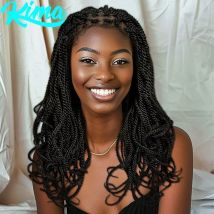 20 Zoll knotenlose Box-geflochtene Perücken, synthetische gedrehte geflochtene Spitzenperücke für schwarze Frauen, leichte Twist-Zöpfe-Perücke mit Babyhaar