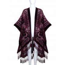 WeHello Bohemian burnt plush kimono Women's long Purple Tassel Beach Cover-up  Holiday Casual Cardigan Shawl JYPF-20
