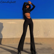 Candy hot sexy High-Waist Bell-Bottoms Frauen Slim Fit Schnürung lässige Röhren hose y2k Harajuku Street elastische Hose mit weitem Bein