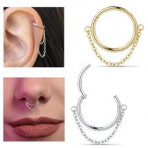 16G Edelstahl Knorpel Ohrringe Hoop 6/8/10/12mm Helix Piercing Schmuck mit Doppelketten Hypoallergen Scharnier Clicker