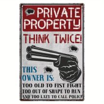 „THINK Twice“ Vintage-Metallschild: Ein Retro – unverzichtbar für die Warnung privater Eigentum und Verschönerung von Zuhause, Café, Hof