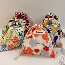 Baumwollstoff Blumen Kordelzug Taschen Kosmetiktasche Lippenstift Toilettenartikel Make-up Organizer Münzfach Taschen Geldbörse Canvas Aufbewahrungstasche