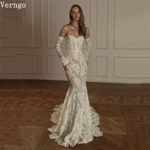 Verngo Luxury Lace Strapless Wedding Dress Appliques Mermaid Bridal Gowns Sweap Train Elegant Slim Bride Dresses 2026