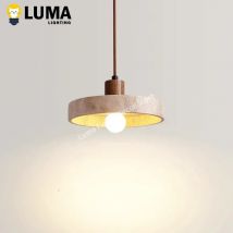 Luma Wabi-Sabi Pendelleuchte aus gelbem Travertin mit E27-Glühbirne, Steinholz-Hängelampen für Kücheninsel, Nachttisch-Restaurant-Dekoration
