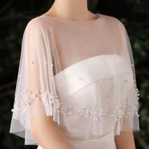 Hochzeit Abendkleid Umhang mit Perlen Perlen Schnittkante Kurzer Schal Party Jacke Wraps Kleid Zubehör DIY
