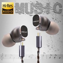 UNCJC Auricolari cablati ad alta risoluzione Auricolari USB C DAC USB-C integrati Coppia intrecciata Cavo a 2 pin Cuffie IEM Schiacciatori Audio con microfono