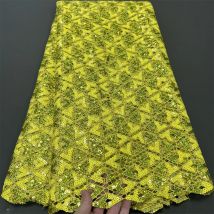 African Nigerian Sequins Tulle Lace Fabric, Sewing Guipure, Prom Dresses Beads, High Quality,Embroidery,2024, hz1220, 5Yard