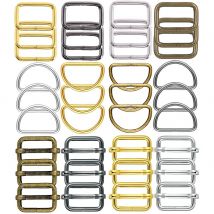 36Pcs/Pack Metal Belt Buckle Hardware Assortment, D Rings, Slide Buckles, Rectangle Ring, 4 Colors for Handbag Pet Collar Sewing