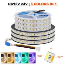 5 m RGB CCT LED-Streifenlicht, 5 Farben in 1 Chip, 12 V, 24 V DC, RGBCCT 5050, 60 90 LEDs, flexibles Band, IP30, IP65, IP67, wasserdicht