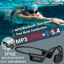 IPX8 Cuffia per conduzione ossea per nuoto impermeabile Bluetooth 5.4 Cuffie wireless per bassi Lettore MP3 (32G) Auricolare per fitness da ciclismo