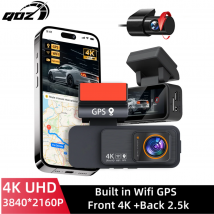 QOZ 4K Dash Cam Dual Lens Driving Recorder Car DVR 2.5K Rear Lens Camera Built-In WiFi GPS 24-Hour Parking Monitoring Black Box