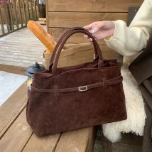 Retro Matte Wildleder Geldbörse Handtaschen für Frauen Große Kapazität Herbst Winter Casual Tote Tasche Gürtel Design Weibliche Arbeit Schulter Taschen