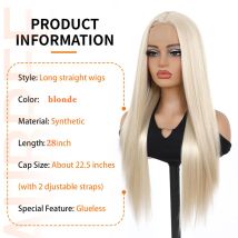 Platinblonde Perücke, 28 Zoll, kleine Spitzenperücke, lange, gerade, synthetische Spitzenperücken, Hochtemperaturfasern für Cosplay, Mondlichtweiß